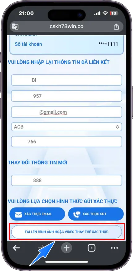 Bước 3 : Nhập thông tin đã đăng ký tại hệ thống >> Nhập thông tin muốn thay đổi >> Chọn tải hình ảnh hoặc video xác thực thay thế